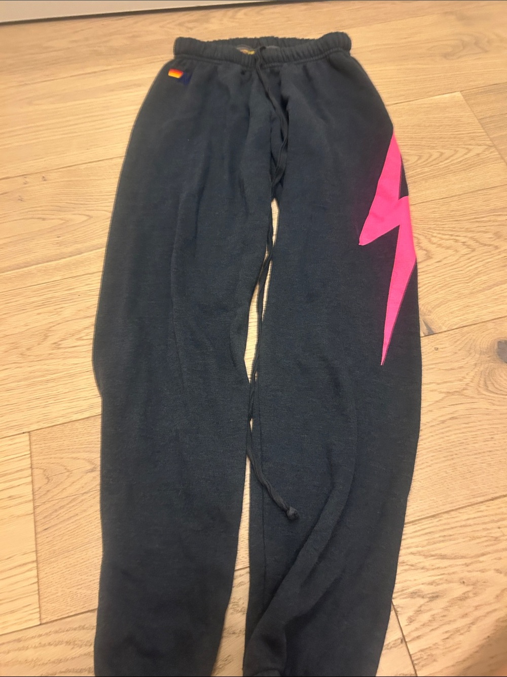 Aviator Nation Black Joggers with Pink Lightning Bolt